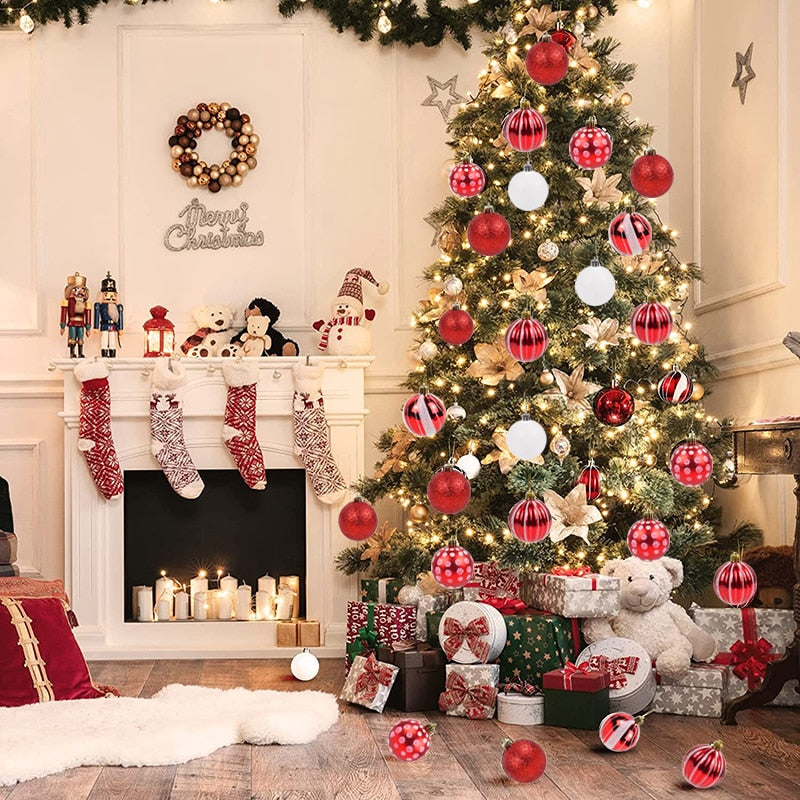 30Pcs 6cm Christmas Tree Balls Ornament Red White Hanging Pendant Christmas Decorations For Home 2022 Navidad New Year 2023 Gift
