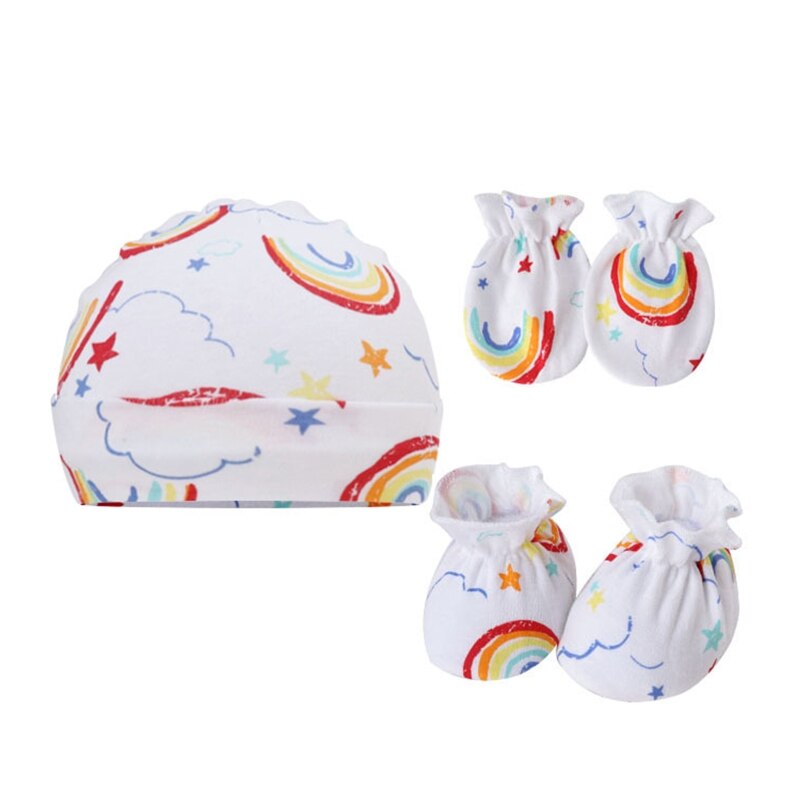 Newborn Baby Hats Soft Baby Mittens and Socks Set Cotton Baby Fetal Caps Baby Beanie Hats No Scratch Mittens for Infants