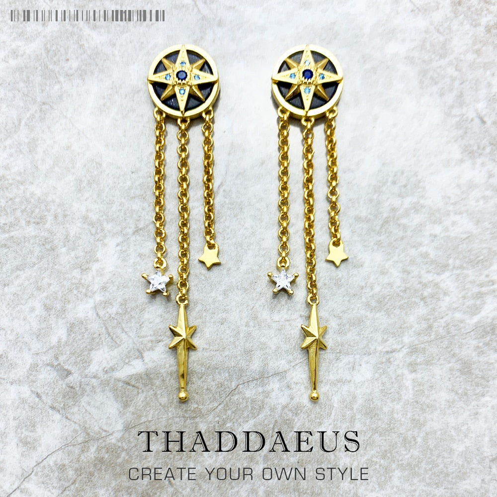 Earrings Royalty Star With Stones,Europe Fine Jewelry For Women,2023 Winter Lucky Gift In Sterling Silver 925