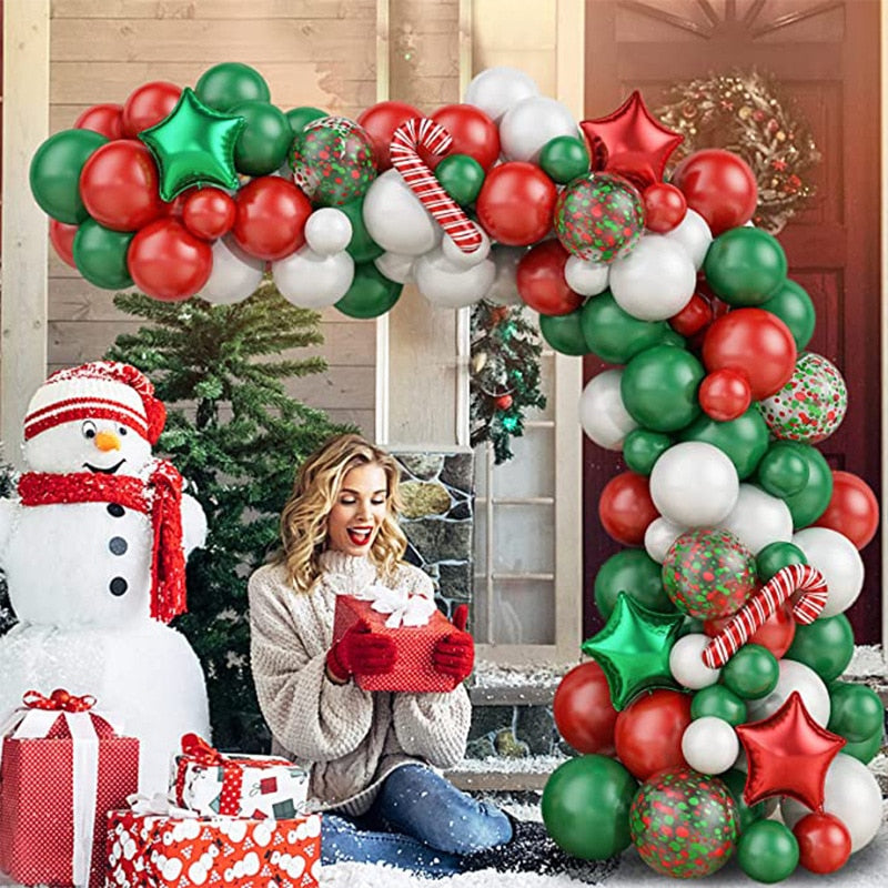 Christmas Balloon Green Gold Red Garland Arch Kit Candy Balloons Star Foil Balloons New Year Christma Party Decorations - anconmall