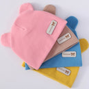 Newborn Baby Cute Bear Ears Beanie Letters Label Infant Toddler Solid Color Cotton Elastic Hospital Hat 0-6 Months