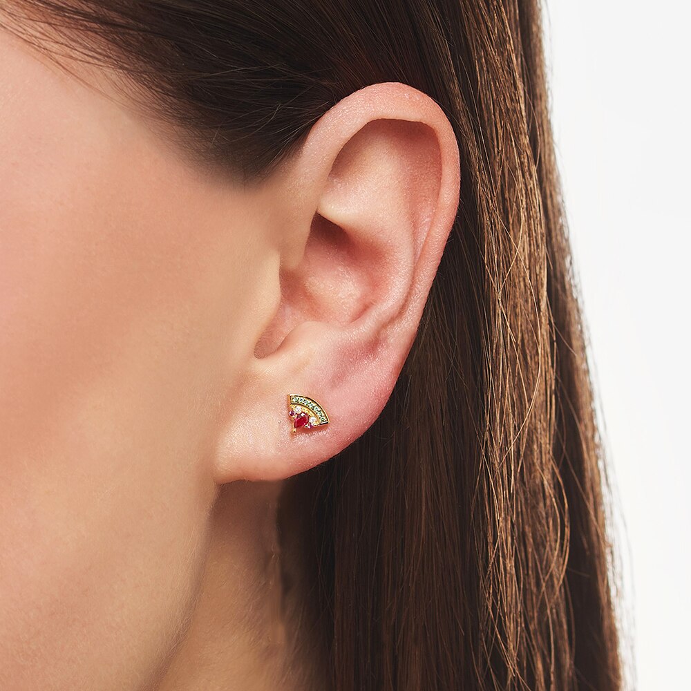 Watermelon Gold Stud Earrings,Europe Bohemia Glam Fine Jewerly For Women Sweet And Stylish Gift In 925 Sterling Silver