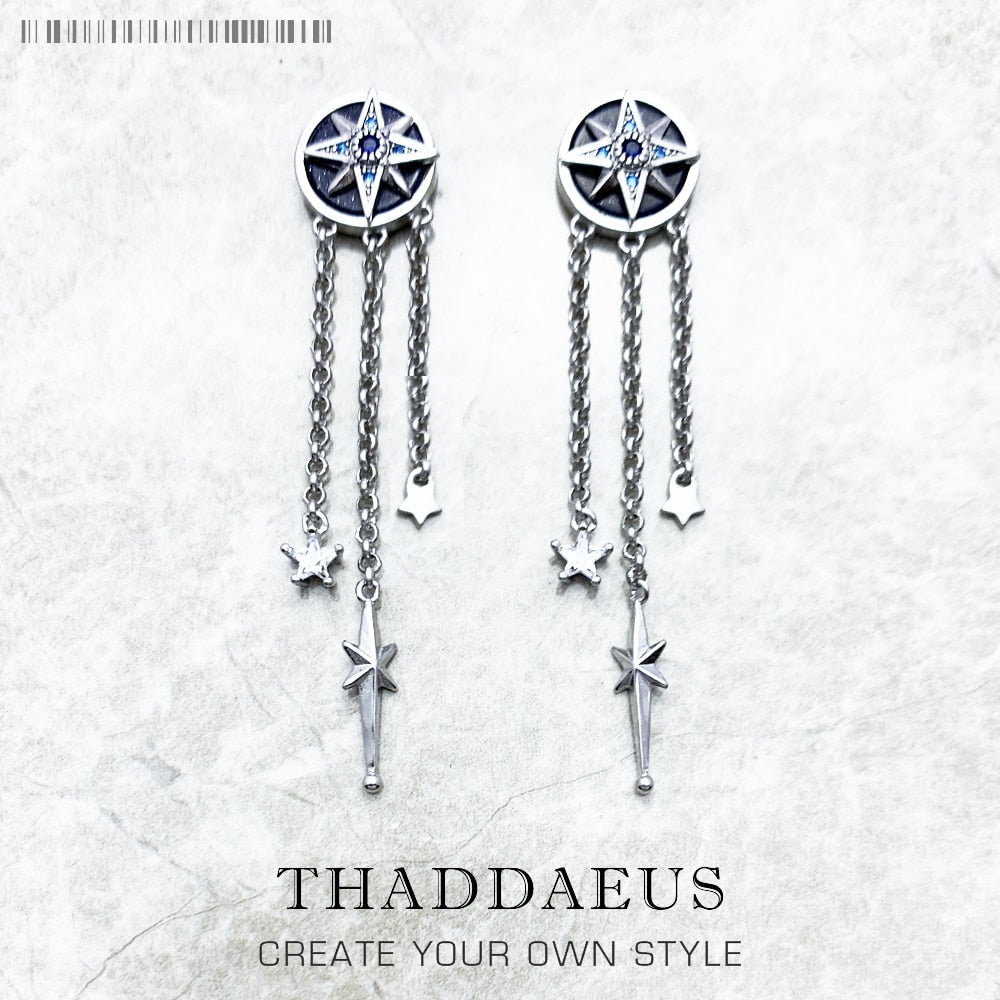 Earrings Royalty Star With Stones,Europe Fine Jewelry For Women,2023 Winter Lucky Gift In Sterling Silver 925