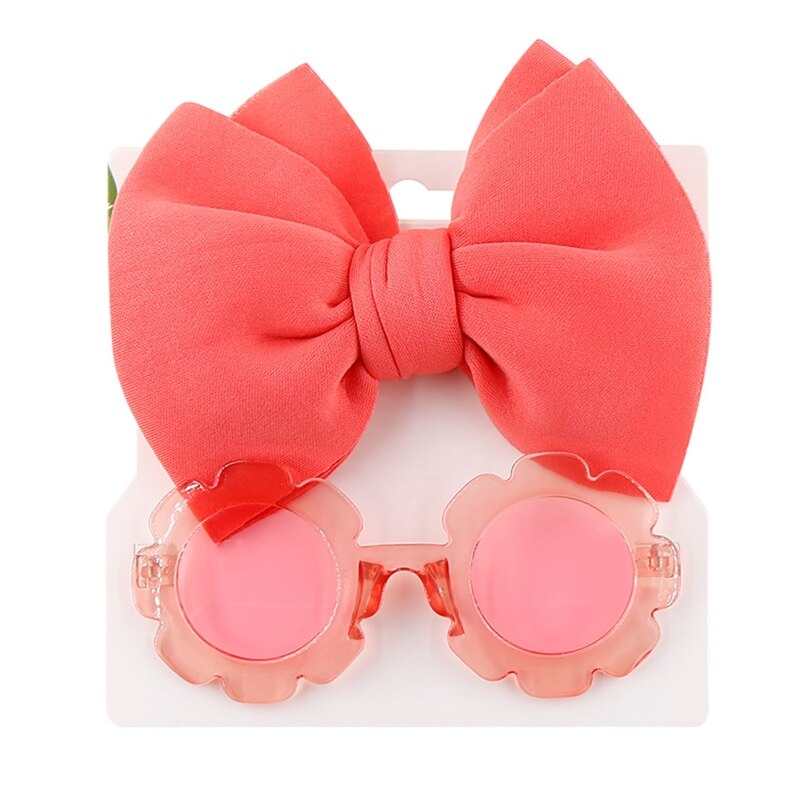 1Set Children Baby Girls Sunglasses Hair Band Set Solid Color Cartoon Glasses Knot Bow Headband Photo Props Gifts