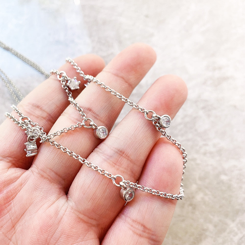 Double Row Necklace White Stones Layer Link Chain Fine Jewelry Europe 925 Stering Silver Brand New Romantic Gift For Women