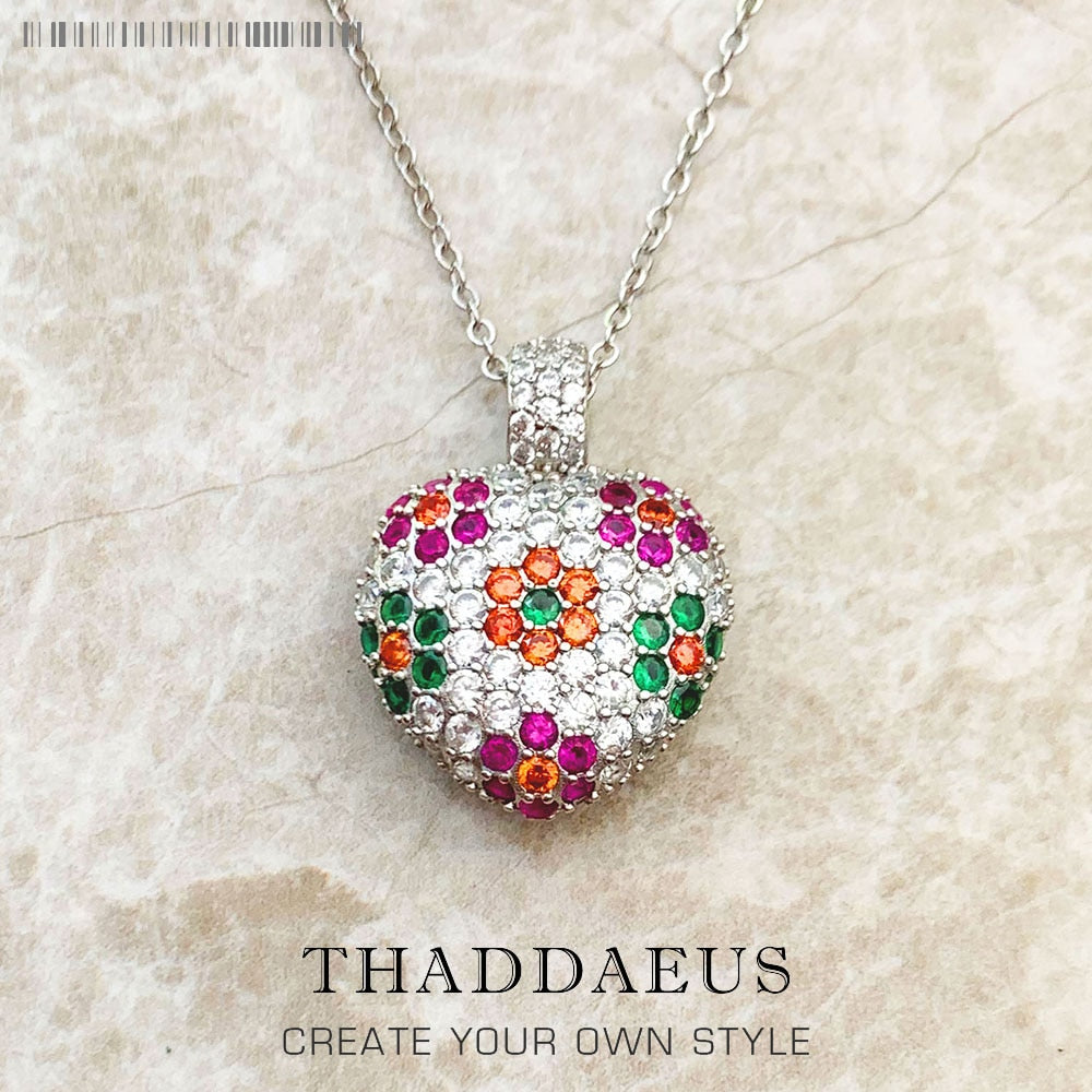 Necklace Heart Colorful Flower Summer Brand New Romantic Fine Jewelry Europe 925 Sterling Silver Gift For Women