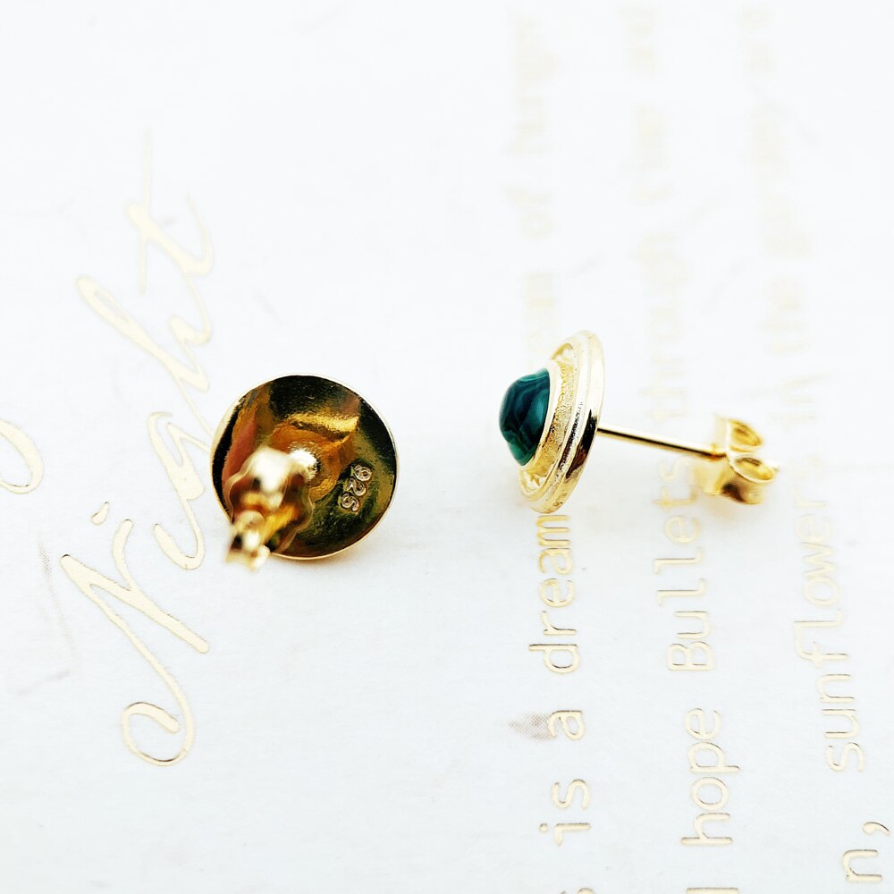 Green Stone Round Gold Stud Earrings,Europe Vintage Good Fine Jewerly For Women,2022 Brand New Gift In 925 Sterling Silver