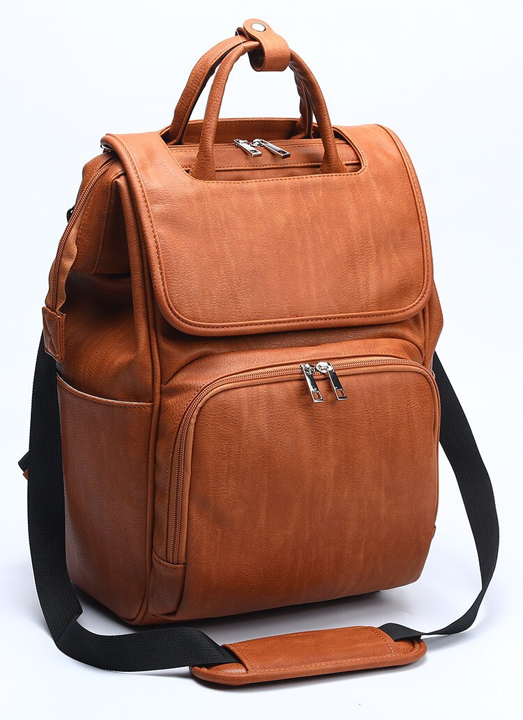 Large PU Leather Diaper Bag Backpack for Mom in Brown Stroller Organizer Bags Maternity Travel Baby Nappy Bags  Panaleras