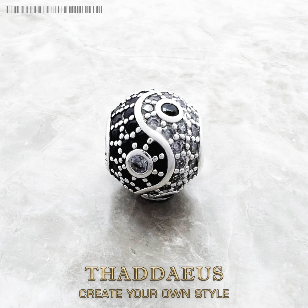 Beads Yin Yang Micro Pave Ball Charm For Women DIY Fine Jewelry Making Men Real Silver Sterling 925 Europe Gift