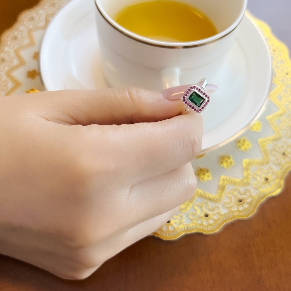 Ring Red And Green Stones,Fine Jewerly For Women,2022 Spring Brand New Personalised Gift In 925 Sterling Silver