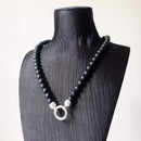 Strand Necklace Matt Obsidian Carrier New Real 925 Sterling Silver Jewelry Europe Style Vintage Gift For Women Men