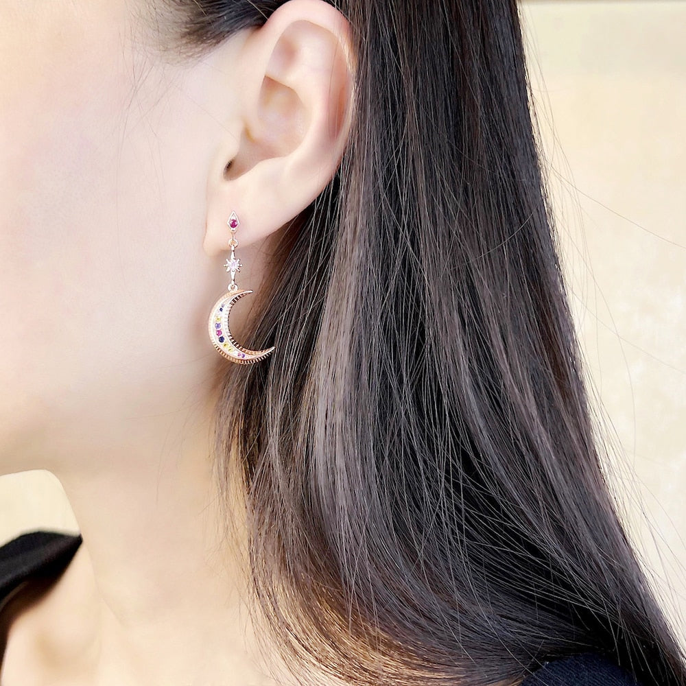 Drop Earring Star & Moon Vintage Gift For Women High Quality Rose Gold Color 925 Sterling Silver Fashion Jewelry