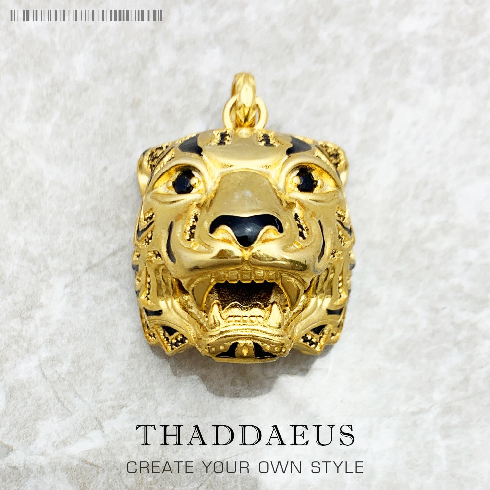 Pendant Golden Tiger Brand New Fine Jewelry 925 Sterling Silver Punk Accessories Rebel Gift For Women Men