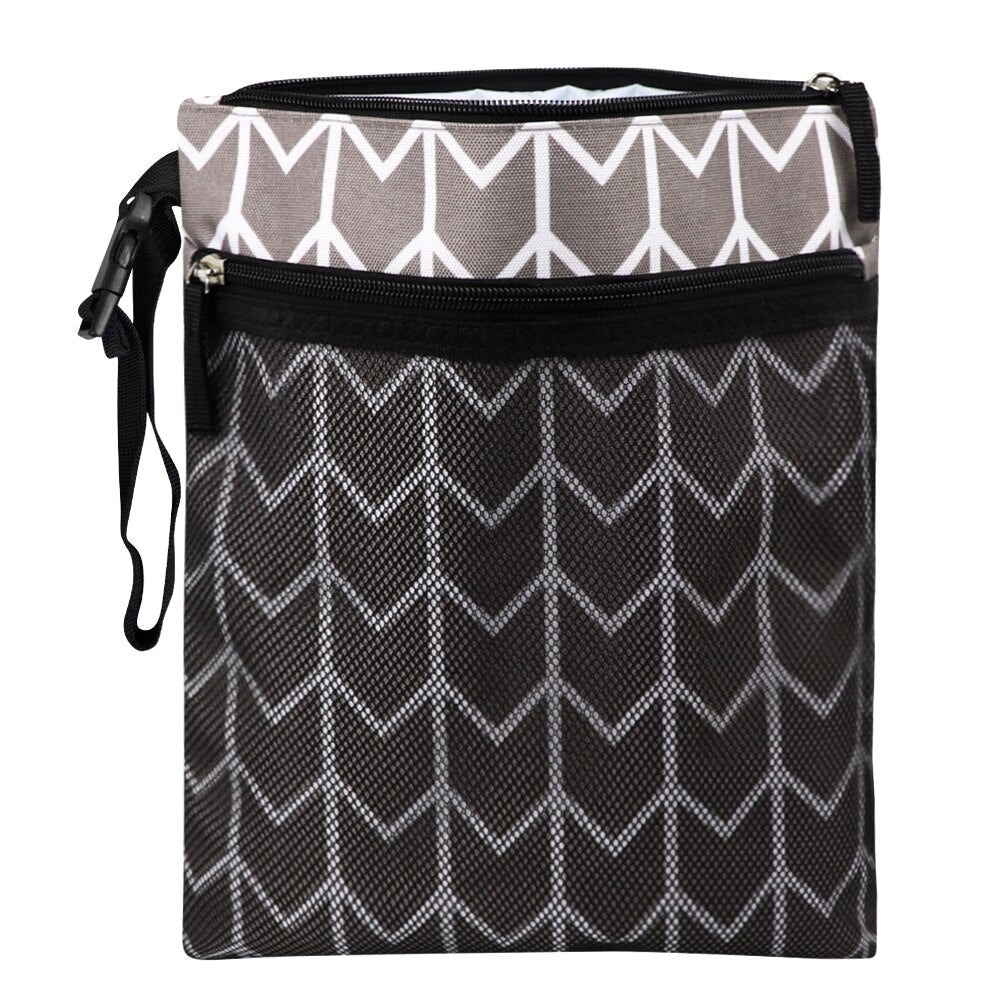 Baby Diaper Bag Cartoon Print Waterproof Wet Dry Nappy Zipper Handbag Stroller Carry Pack Travel Outdoor Wet Diaper Storage Bags