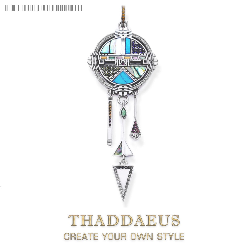 Pendant Dreamcatcher Sun Symbol,Summer Turquoise Jewelry Europe Accessorie 925 Sterling Silver Vintage Gift For Woman Men