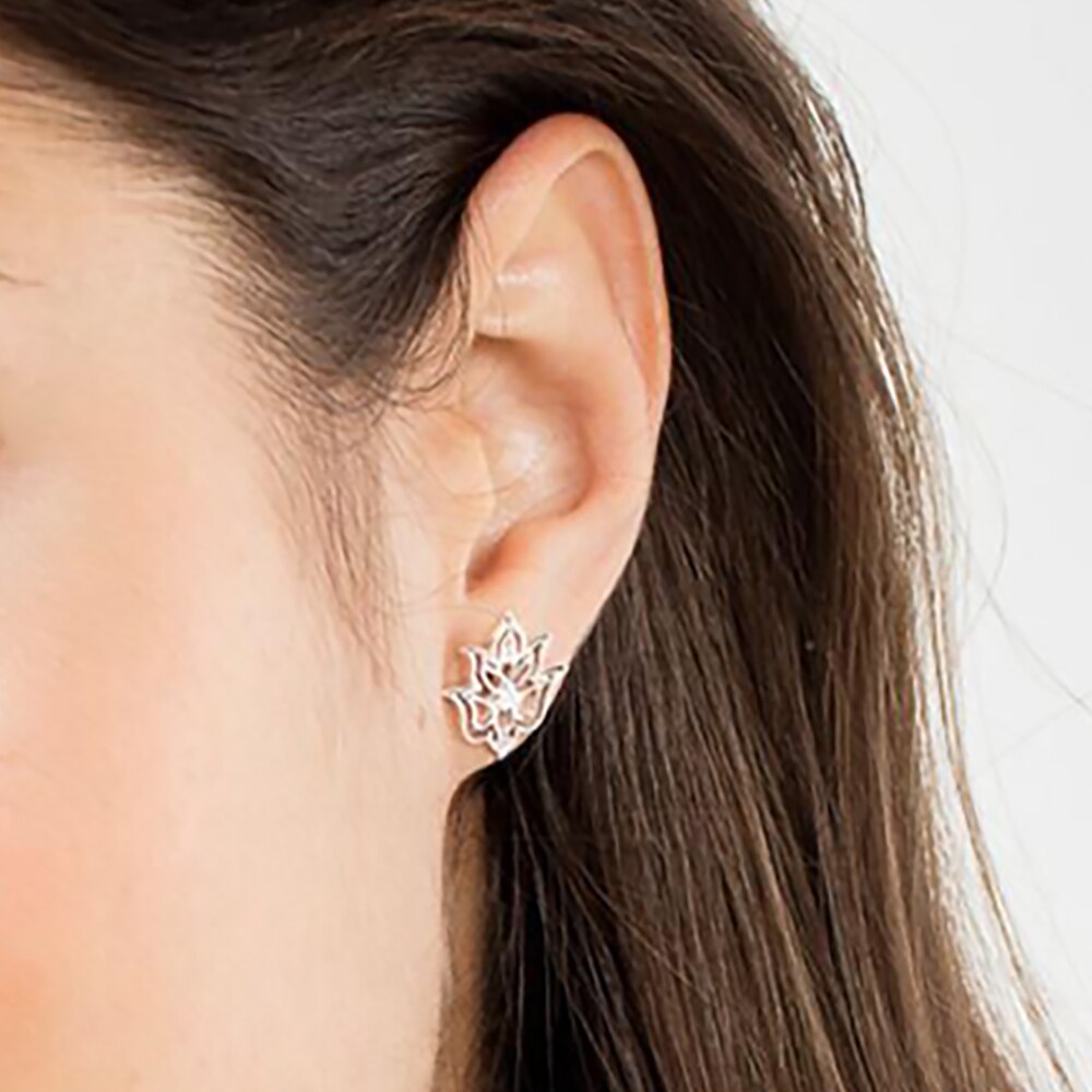 Lotus Flower Ornaments Stud Earrings Europe Style Fine Jewerly For Women Gift In 925 Sterling Silver