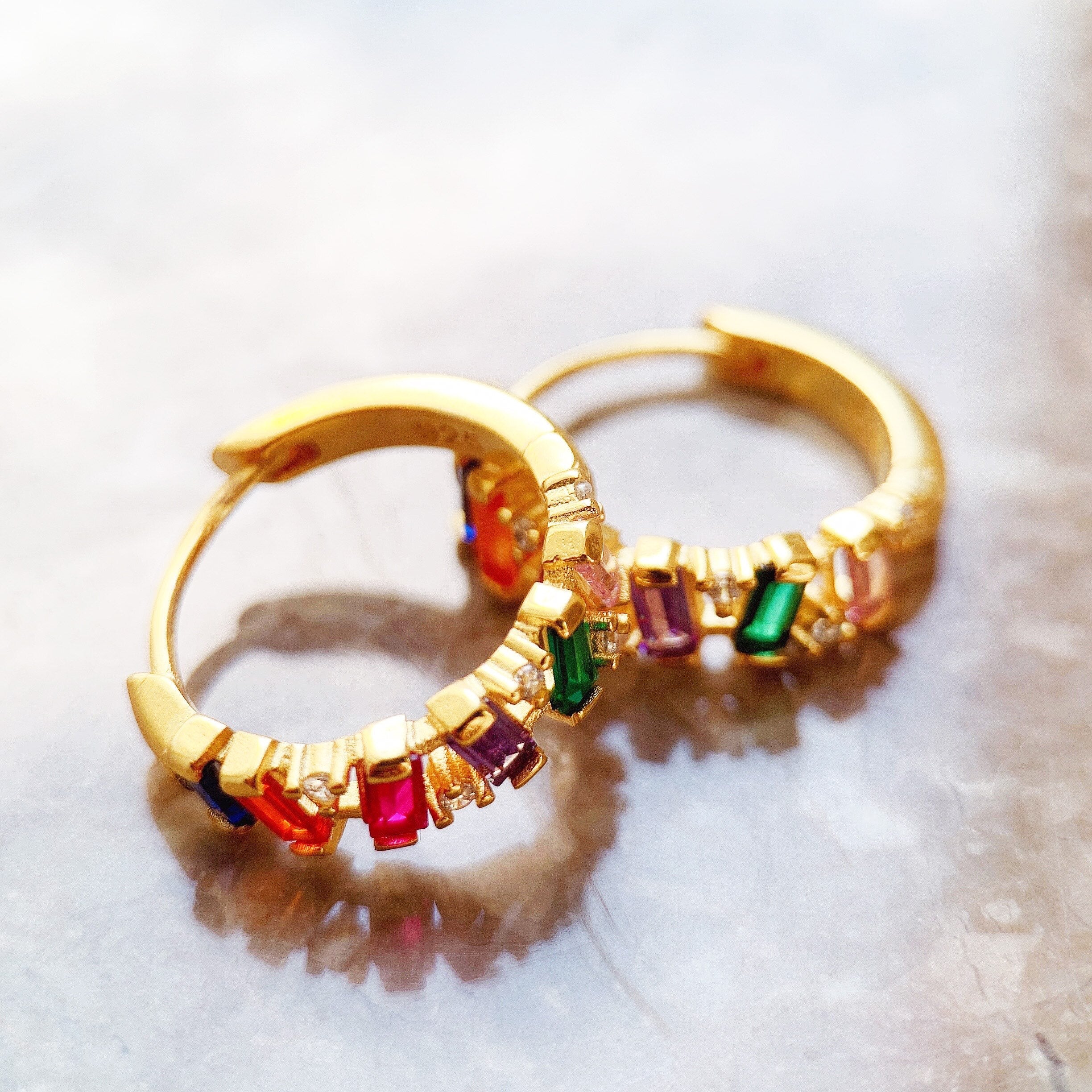 Hoop Earring Golden Colourful Stones Europe Style Glam Fine Jewerly For Women New Bohemia Gift In 925 Sterling Silver