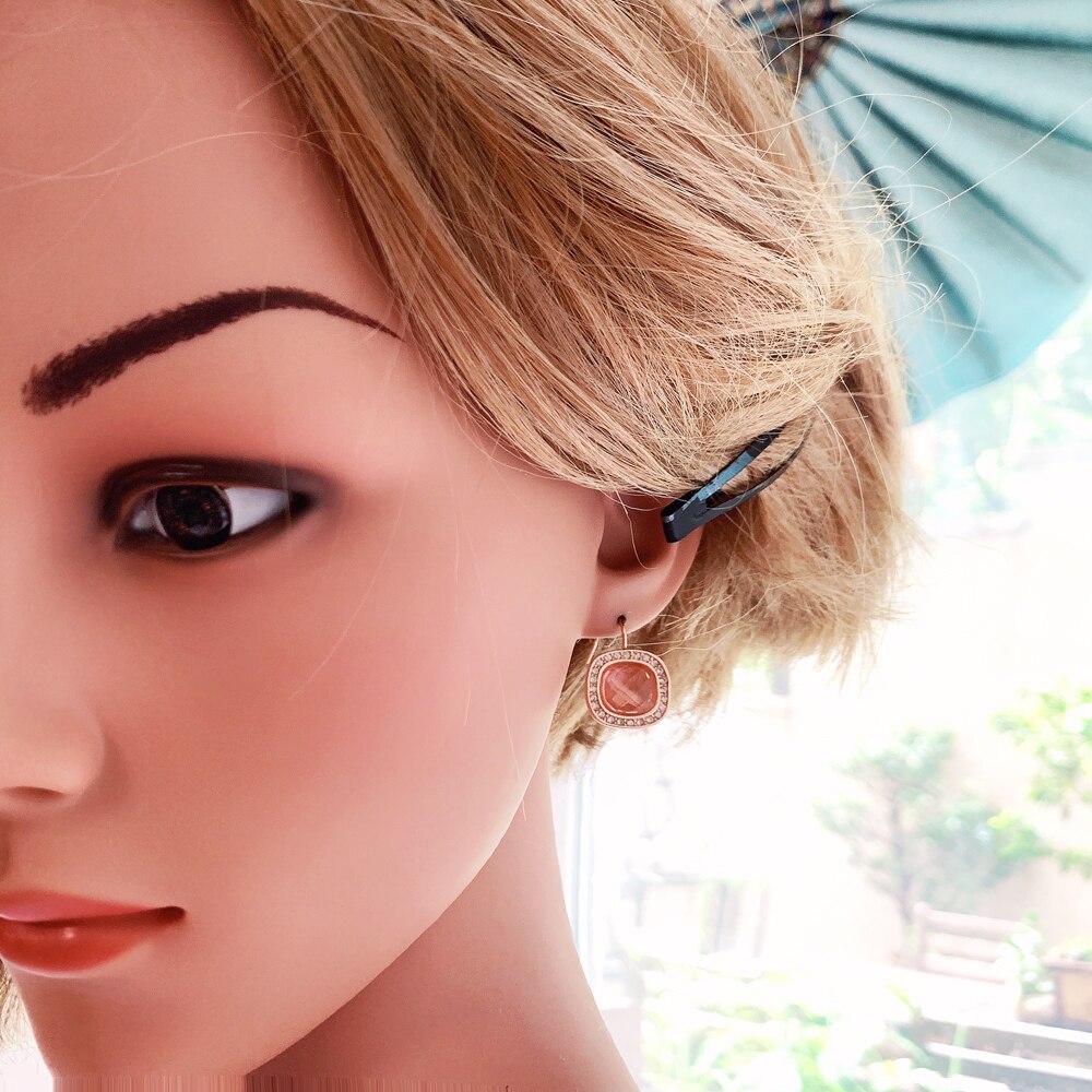 Pink Square Drop Earrings Cosmo New Europe Style Fine Jewelry For Women Romantic Gift In 925 Sterling Silver