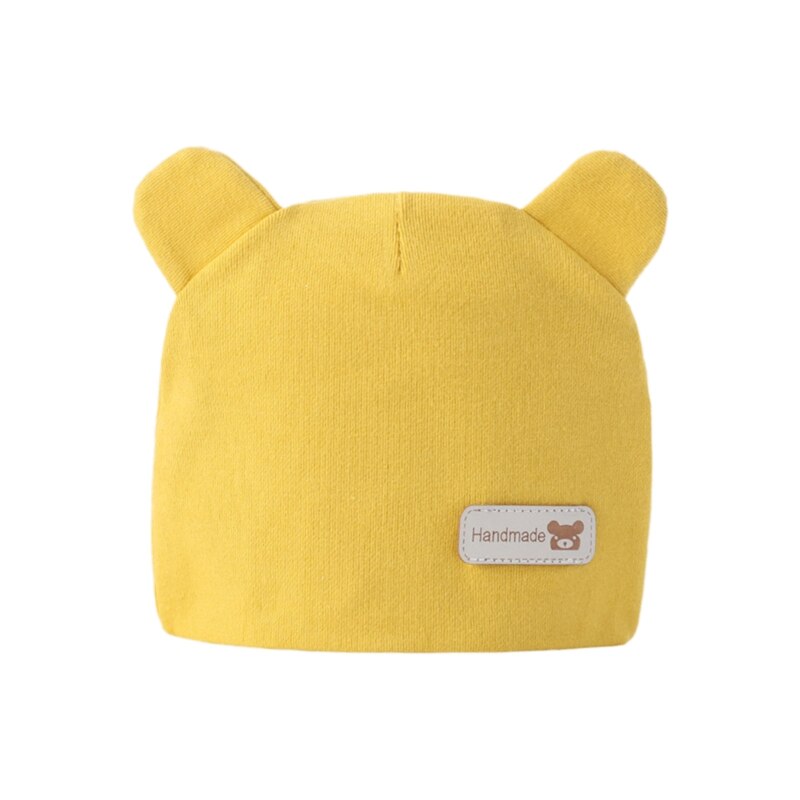 Newborn Baby Cute Bear Ears Beanie Letters Label Infant Toddler Solid Color Cotton Elastic Hospital Hat 0-6 Months
