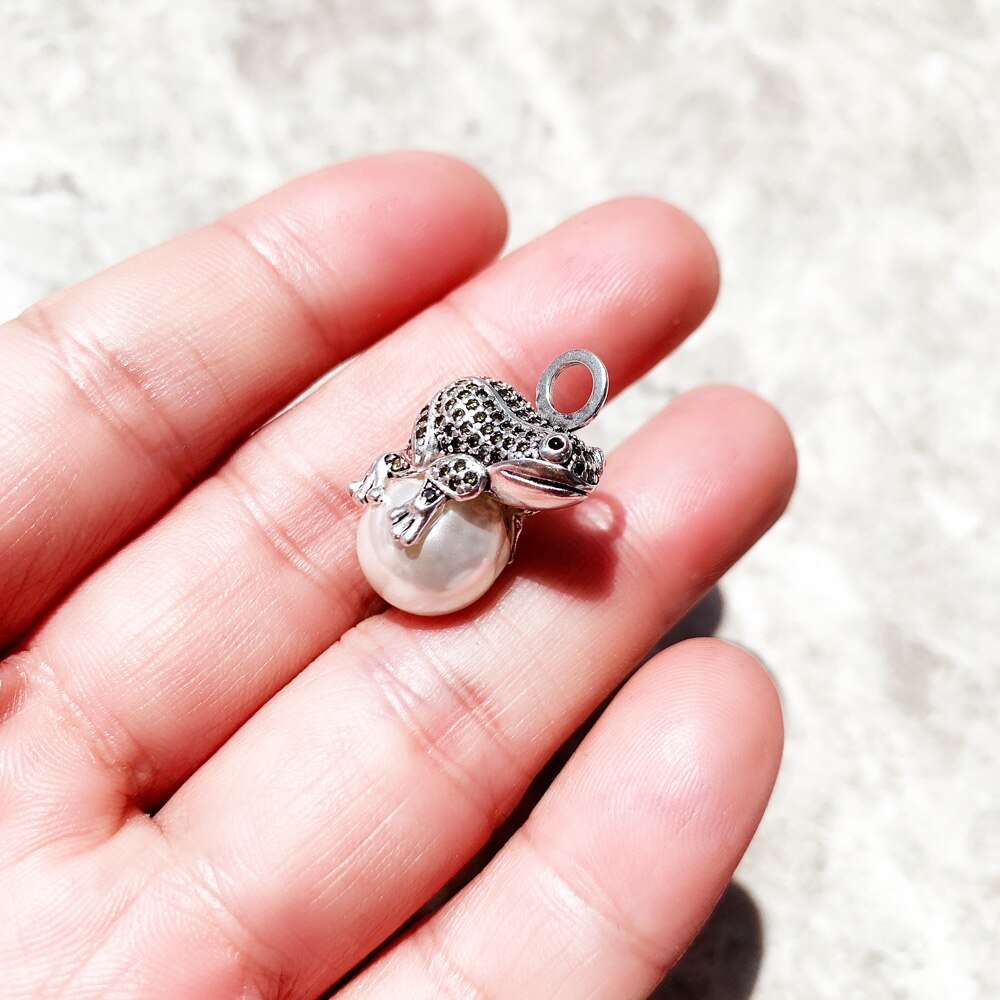 Pendant Dark Green Frog & Pearl Brand New Fashion Trendy Jewelry Europe 925 Sterling Silver Accessories Gift For Men Woman