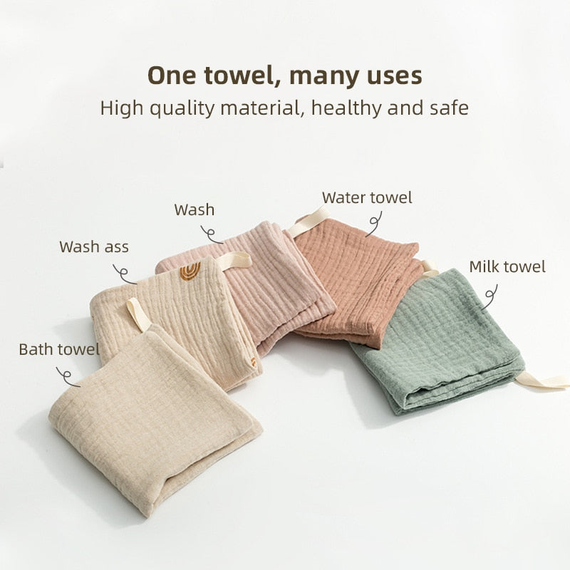 hibobi 3/5Pcs Baby Square Towel Feeding Towel Saliva Towel 100% Cotton Muslin Square Towel Solid Newborn Boys Girls Washcloth