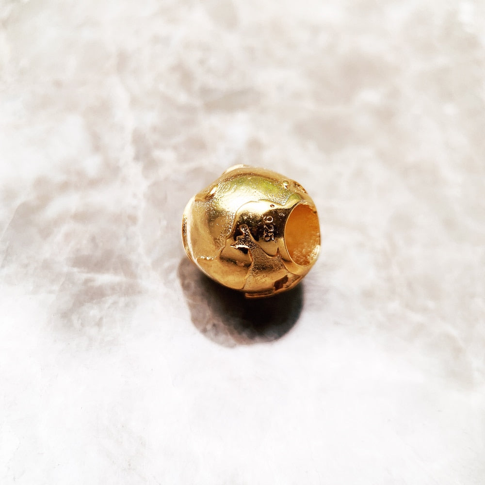 World Bead Globe Gold Planet New 925 Sterling Silver Karma Charms Vintage Jewelry Accessories