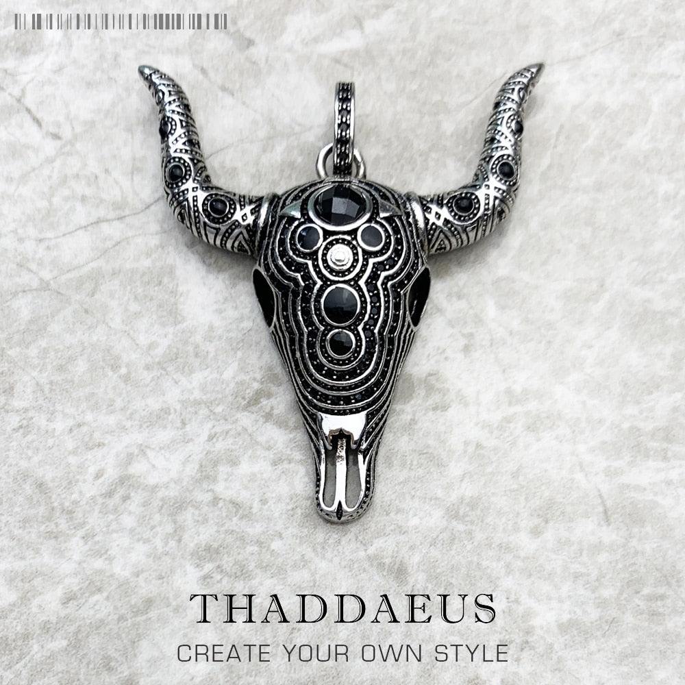 Pendant Bull Buffalo Skull Fashion Vintage Jewelry Europe Solid 925 Sterling Silver Rebel Gift For Women &amp; Men