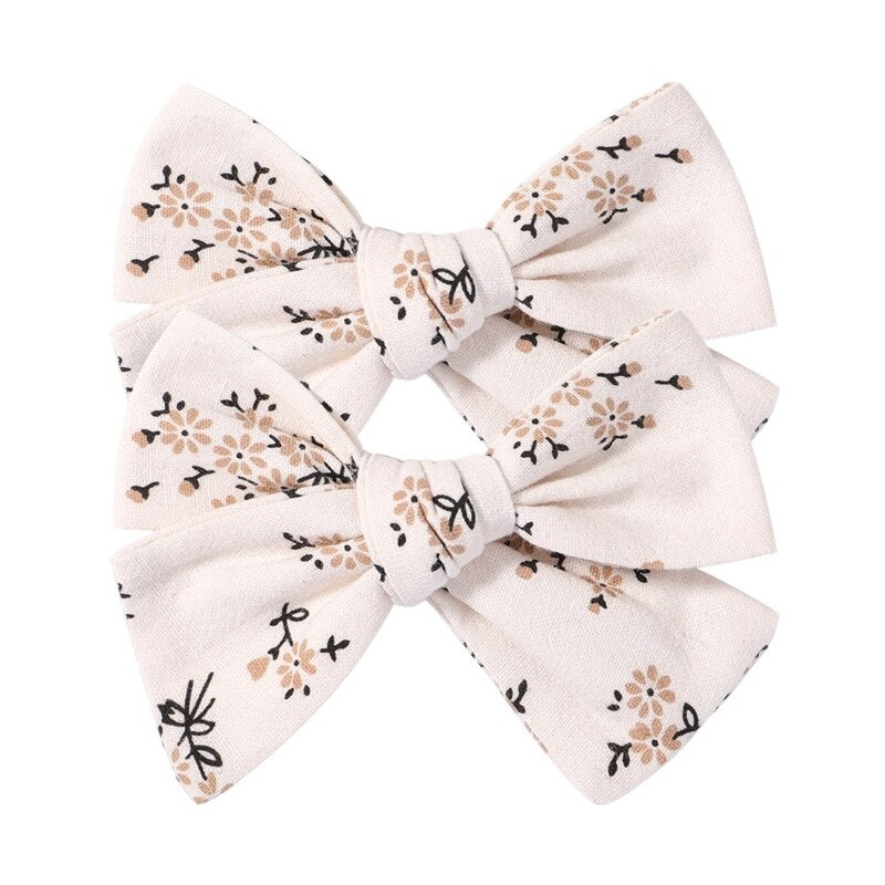 2Pcs Pastoral Vintage Floral Print Bowknot Hair Clips for Kids Baby Girls Cute Alligator Hairpins Barrettes Headwear