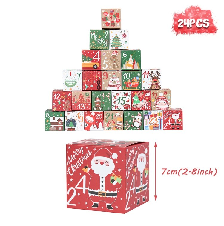 24Pcs Christmas Advent Calendar Gift Box Kraft Paper Candy Cookies Box Kids New Year Party Gift Favors Navidad 2022 Xmas Decor - anconmall