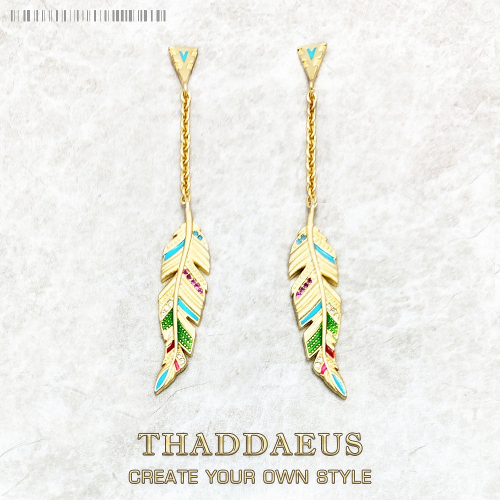 Colourful Nonchalance Feather Drop Earrings Fine Jewelry For Women Brand New Summer Real Sterling Silver 925 Gift