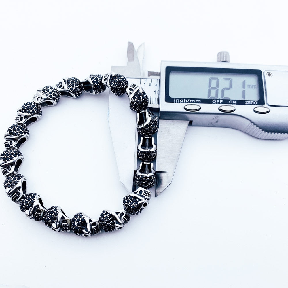 Black Zirconia Skeleton Skull Bracelet,Europe Style Heart Good Jewelry For Men & Women,Rebel Gift In Silver,Super De