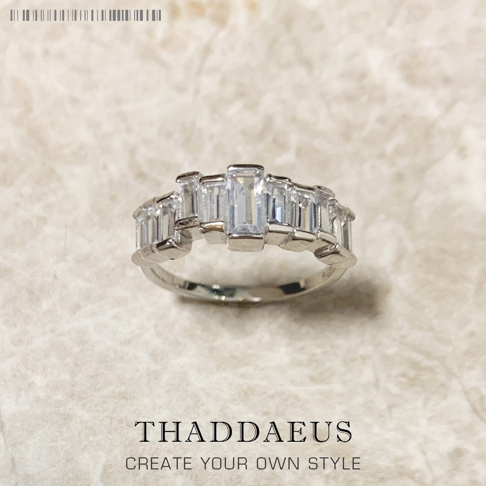 Ring White Stones Baguette Cut Europe Style Glam Fine Jewelry For Women,2022 Brand New Gift In 925 Sterling Silver