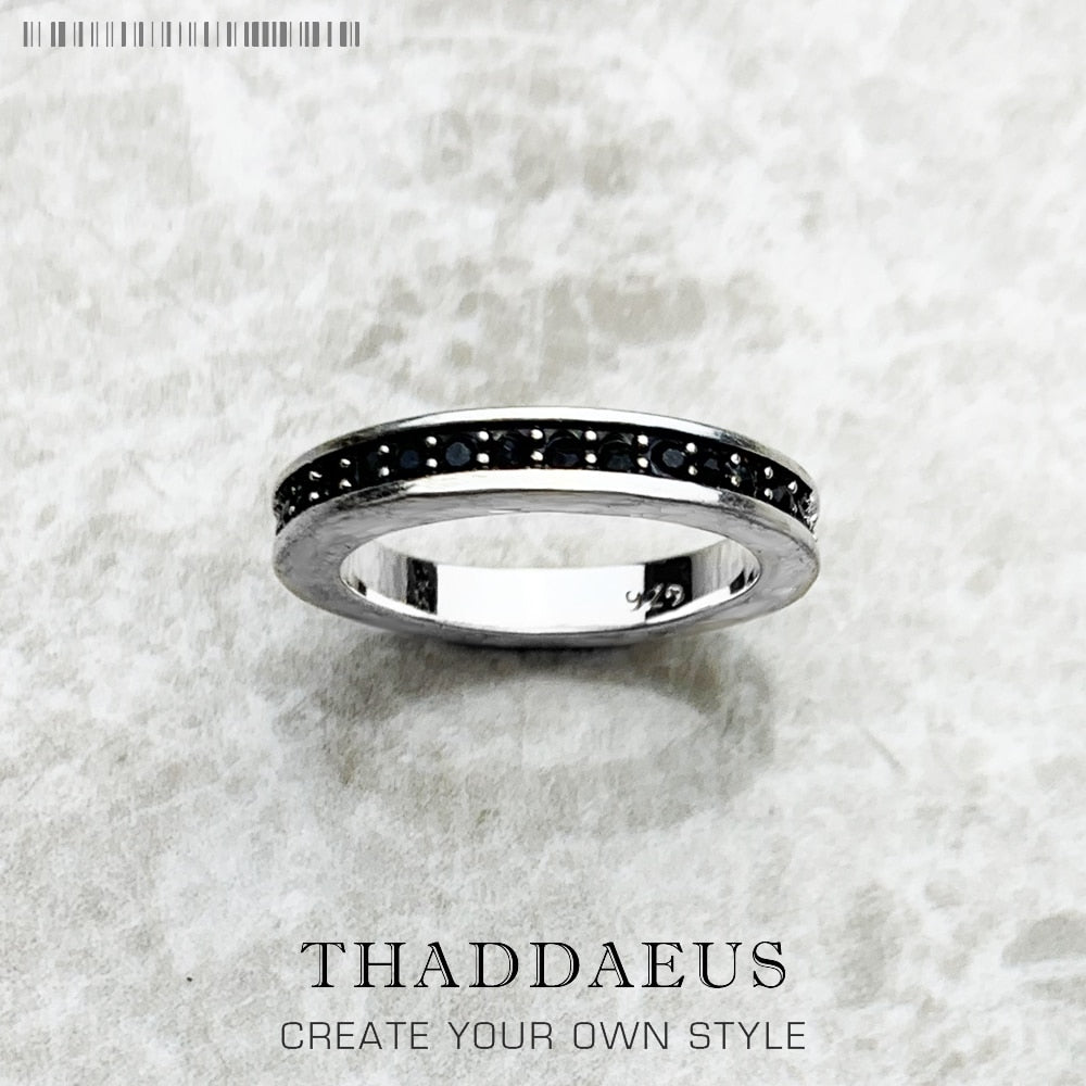 Single Row Black Ring,Europe Style Glam Fashion Good Jewerly For Women Gift In 925 Sterling Silver