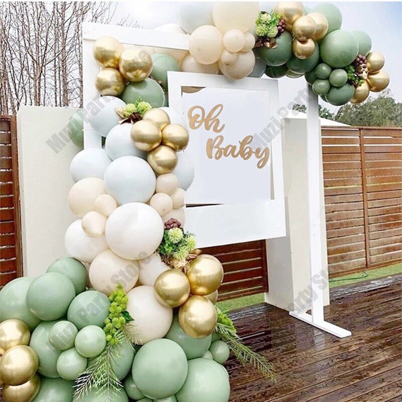 Avocado Green Balloons Garland Arch Kit Gold Confetti White Skin Balloons Set for Birthday Wedding Baby Shower Decor - anconmall