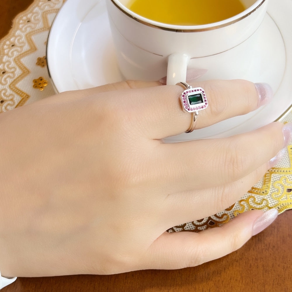 Ring Red And Green Stones,Fine Jewerly For Women,2022 Spring Brand New Personalised Gift In 925 Sterling Silver