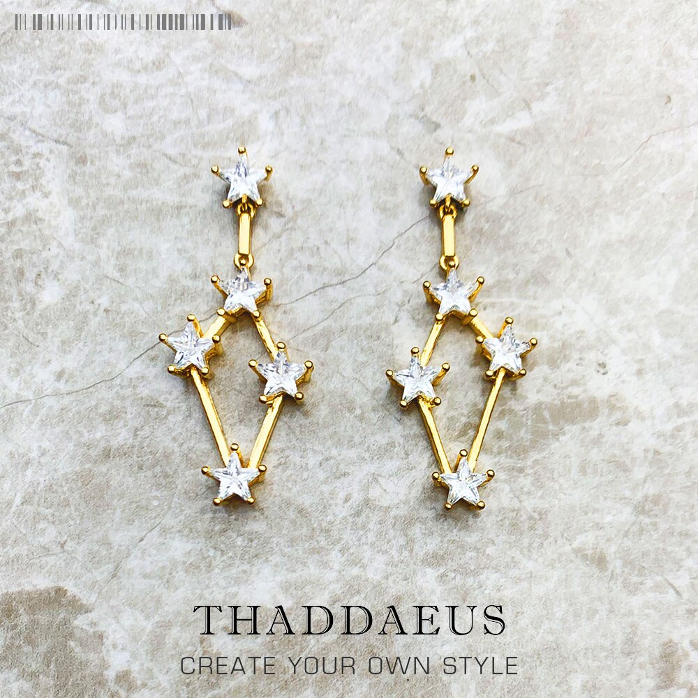 Golden Dreamlike Stars Drop Earrings Fine Statement Jewerly For Women Summer Brand New Gift In 925 Sterling Silver