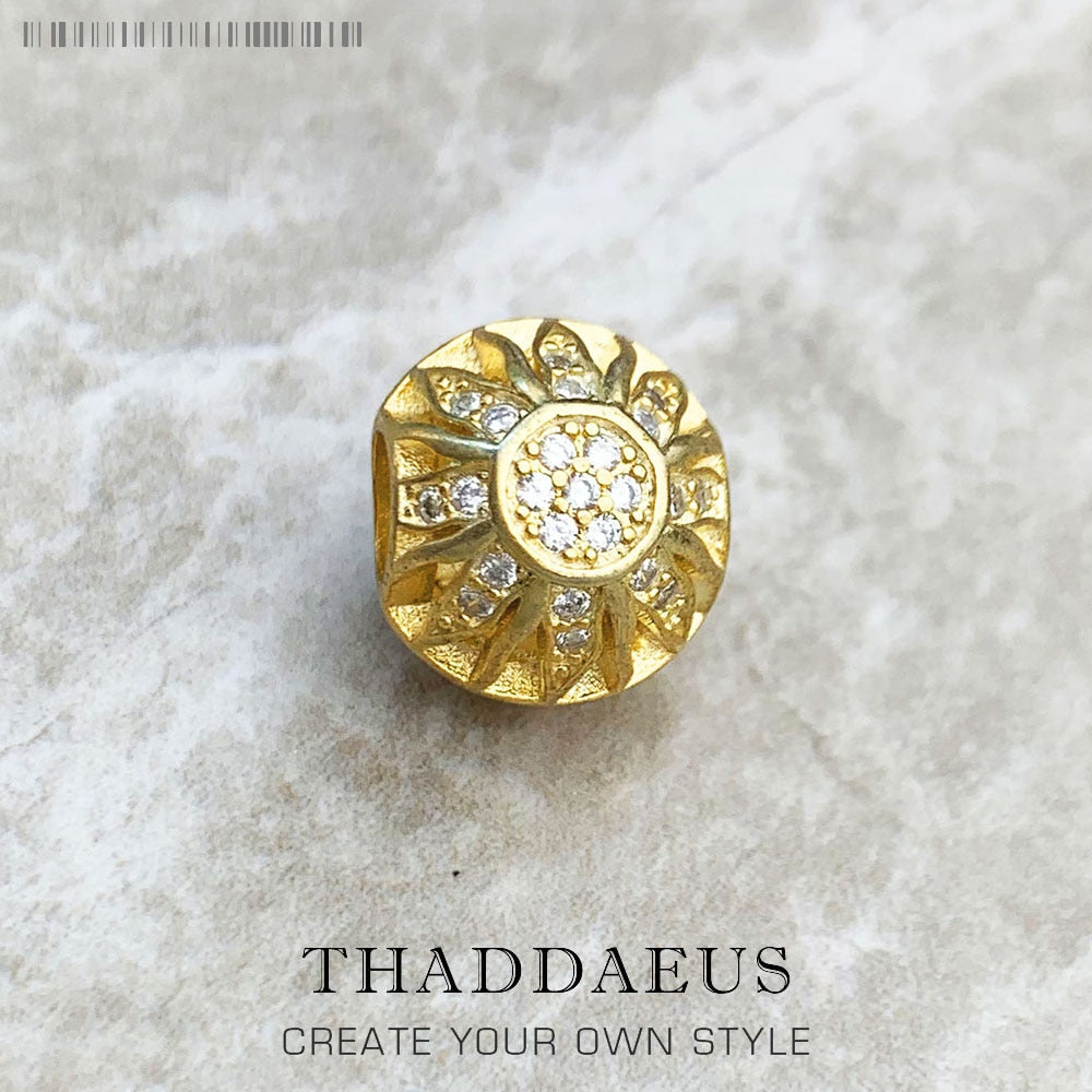 Beads Golden Sun Pave Summer Brand New 925 Sterling Silver Charm Karma Jewelry Accessories