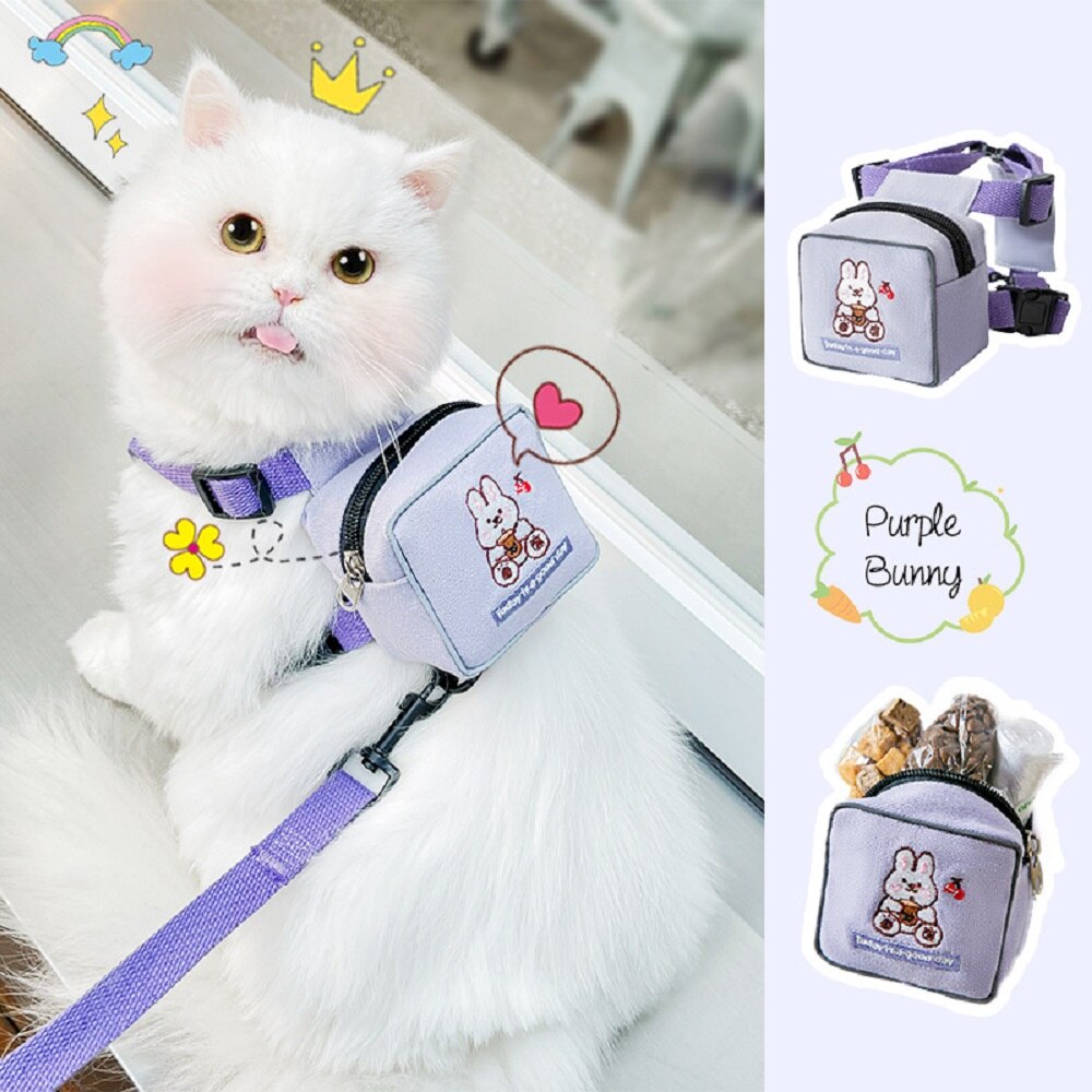 Small Dogs and Cats Vest Type Mini Self Carrier Backpack Cute Cartoon Pattern Outdoor Adjustable Harness with 1.5m Traction Rope - anconmall