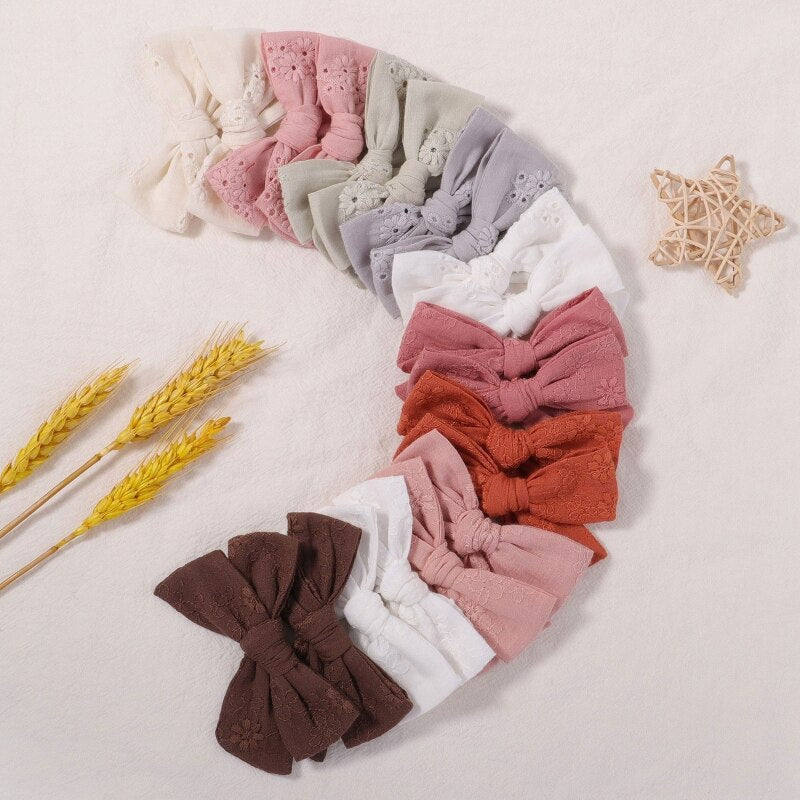 2Pcs/Set Sweet Floral Embroidery Solid Color Bowknot Hair Clips for Kids Baby Girls Alligator Hairpins Headwear Toddlers Hair
