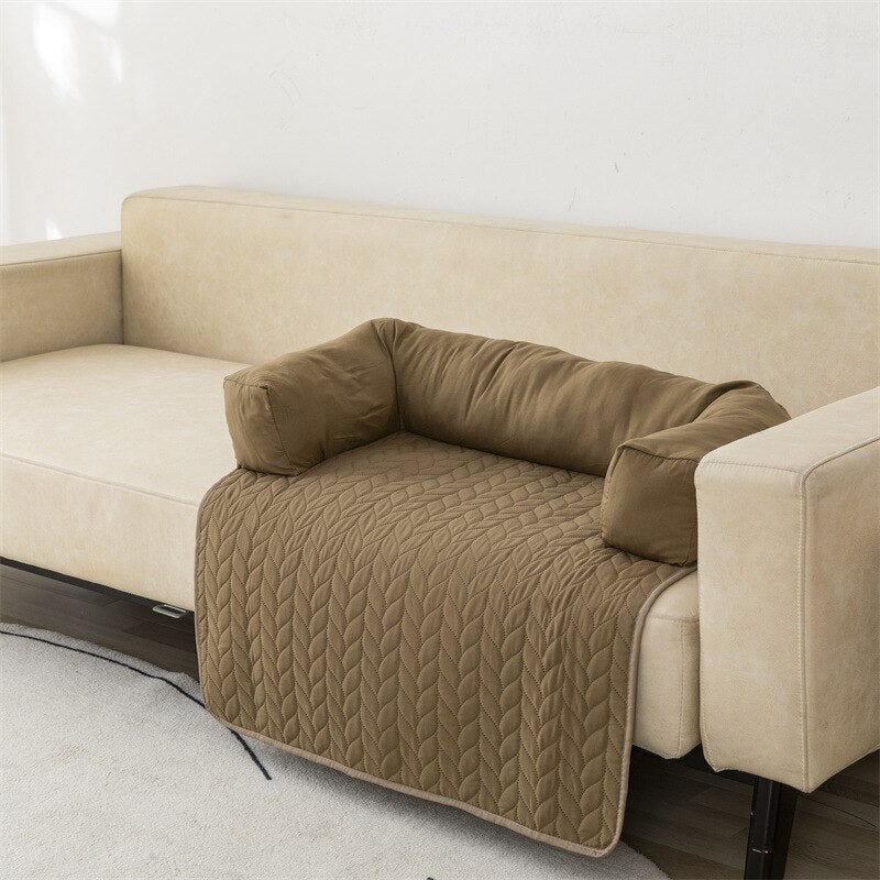 Four Seasons Waterproof Multifunctional Quilting Dog Bed Mat with Neck Bolster Machine Washable Sofa Cushion for Pet Dogs Puppy - anconmall