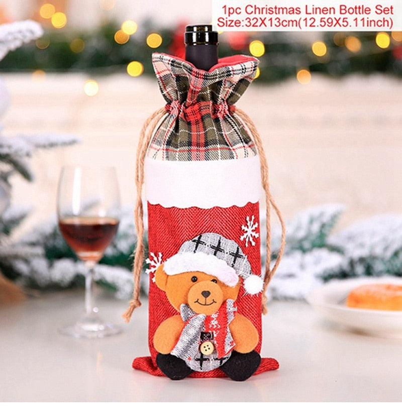 Christmas Bottle Cover Merry Christmas Decorations for Home 2022 Christmas Ornaments Navidad Noel Xmas Gift Happy New Year 2023