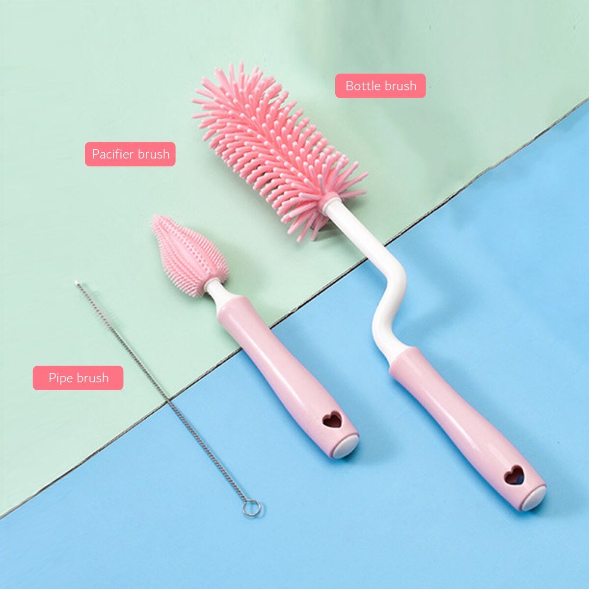 hibobi Baby Rotating Soft Rubber Bottle Brush 3-Piece Set 13-24m  25-36m  baby bottle brush cleaner  Squeegee brush