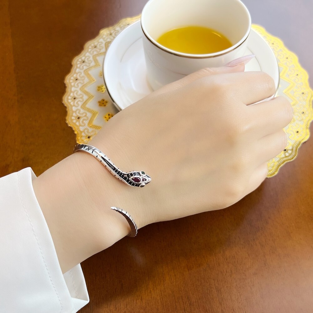 Bangles Snake Europe Style Fine Jewelry For Women Spring Brand New Bohemia Gift In Blackened 925 Sterling Silver