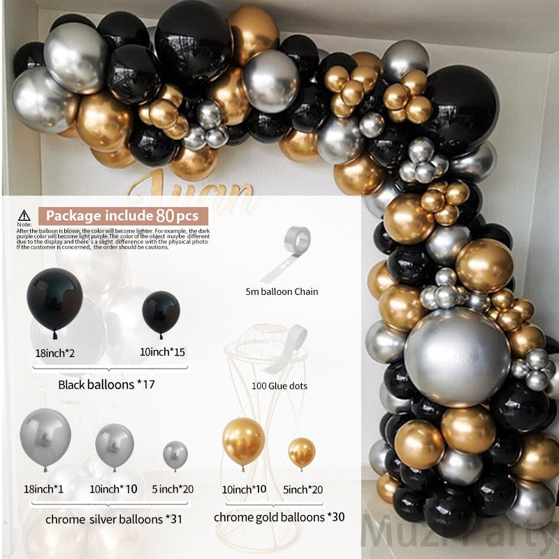 123pcs Black Golden Balloon Garland Kit Gold Confetti Latex Ballon  30th 40th 50th Happy Birthday Baby Shower Party Decoration