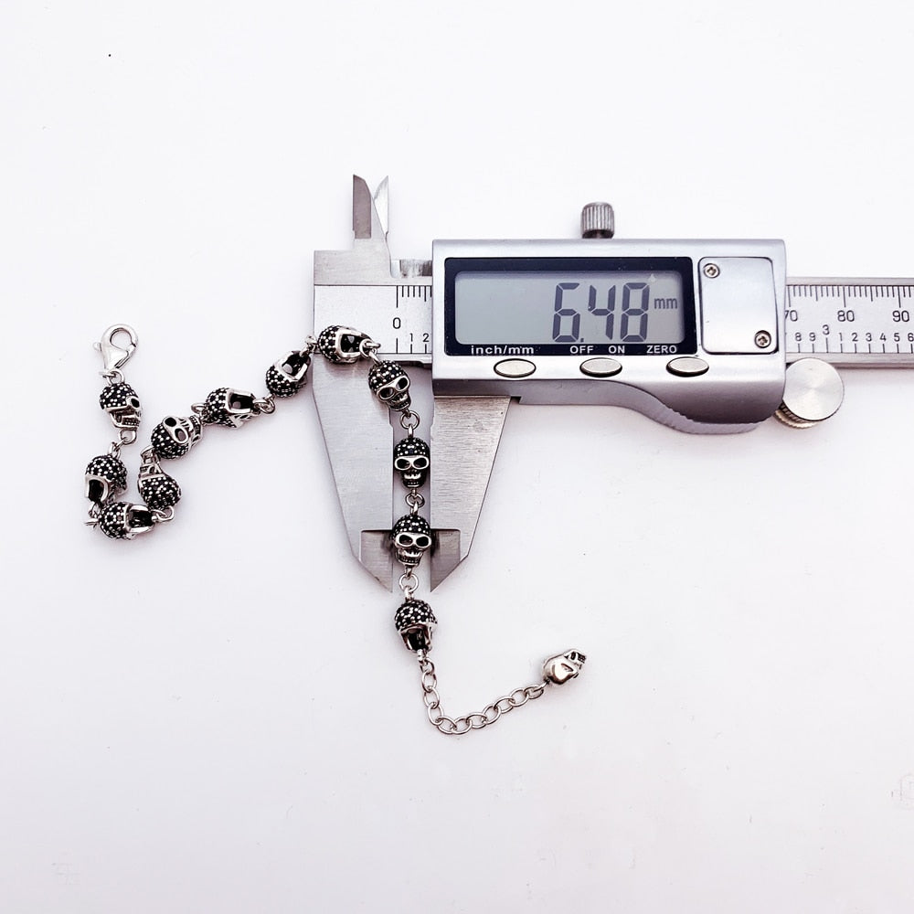 Skull Pave Link Chain Bracelet For Women Men Pure 925 Sterling Silver Punk Jewelry Party Gifts