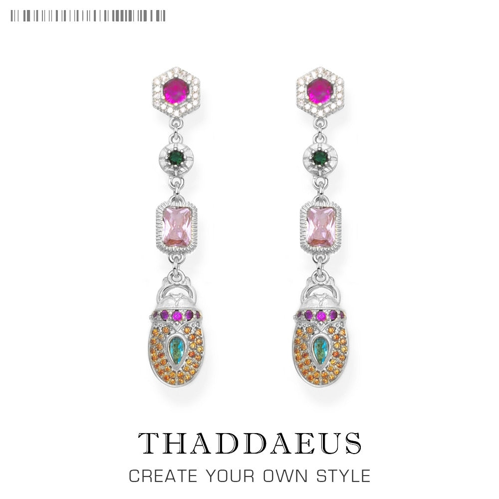 Colourful Scarab Drop Earrings Lucky Gift For Women Summer New Bohemia Fine Jewelry In 925 Sterling Silver