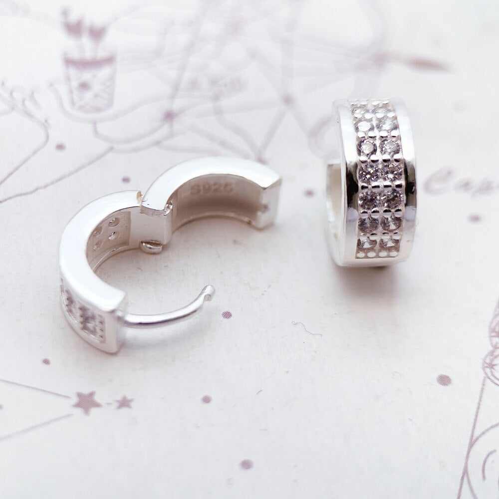 Creole White Stone Hinged Hoop Earrings Gift In 925 Sterling Silver,Europe Style Glam Trendy Fashion Fine Jewerly For Women