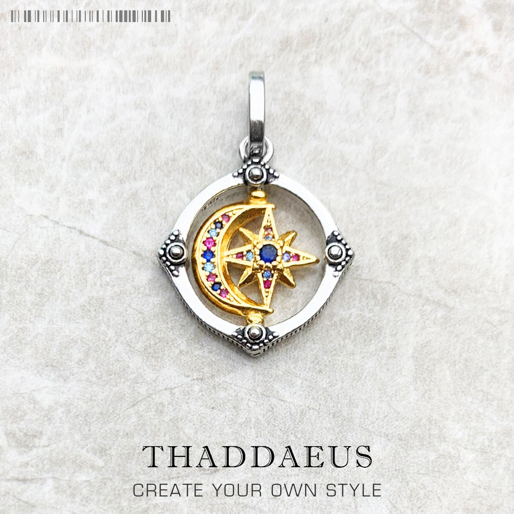 Star And Moon Golden Pendant Link Chain Necklace Summer Brand New Fine Jewelry Europe 925 Sterling Silver Lucky Gift For Women