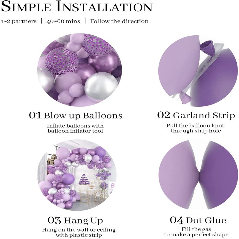 Purple Balloon Garland Arch Kit Metallic Purple Silver Balloons  Butterfly Stickers Confetti for Birthday Wedding Party Decor - anconmall