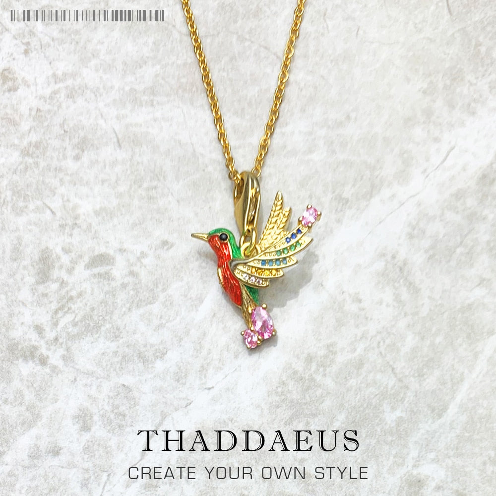 Necklace Colourful Hummingbird,2021 Summer Brand New Bohemia Fine Jewelry Playful 925 Sterling Silver Bijoux Gift For Women